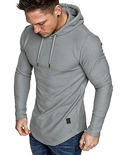 Mens Fashion Athletic Hoodies Sport Sweatshirt Solid Color Fleece Pullover Light Grey
