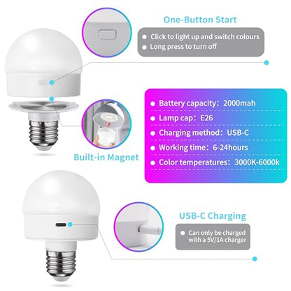 E26 Magnetic Rechargeable Light Bulbs with Remote (4 Count)