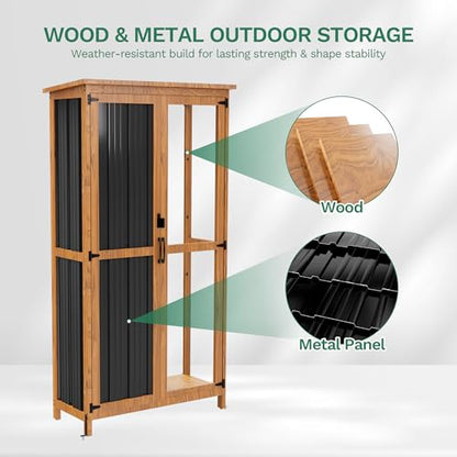 Metal & Wood Weatherproof Garden Storage Tall Shed with 3 Adjustable Shelves