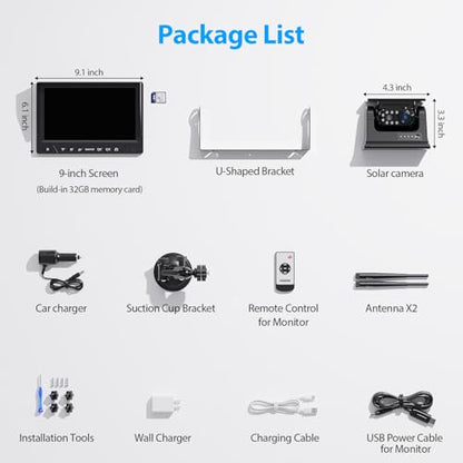 9 Inch Magnetic Solar Wireless Backup Camera System
