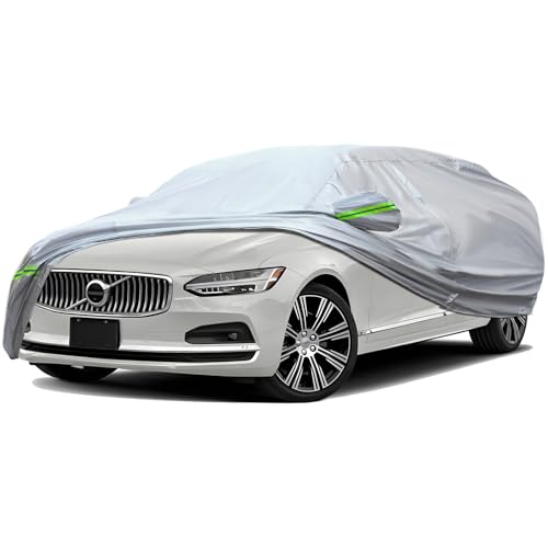 6 Layers Full Car Cover Universal Premium Shell Zipper Design Waterproof All Weather Weatherproof UV Sun Protection Snow Dust Storm Resistant Outdoor with Straps