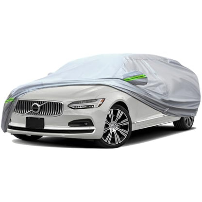 6 Layers Full Car Cover Universal Premium Shell Zipper Design Waterproof All Weather Weatherproof UV Sun Protection Snow Dust Storm Resistant Outdoor with Straps