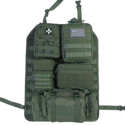Universal Tactical Seat Back Organizer Vehicle Molle Panel Organizer Storage Bag with 5 Detachable Molle Pouch for All Vehicel Such as Jeep
