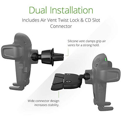 Car Charger Easy One Touch Wireless 2 Qi Charging CD Slot + Air Vent Combo Phone Mount for iPhone