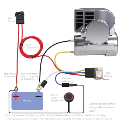 Car Horn 150dB Air Horn Kit for Motorcycle Chrome Train Horn with Button