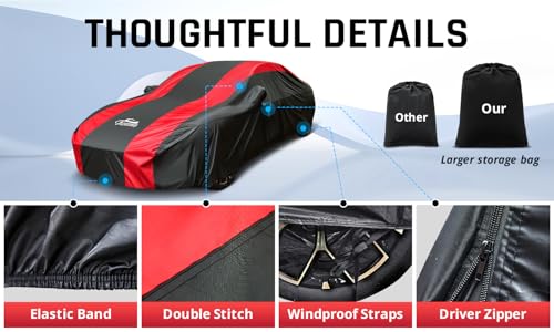 Large Car Covers for Automobiles with Red Stripe Design