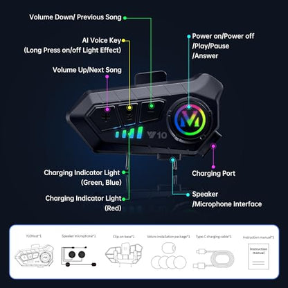 Motorcycle Bluetooth Headset Speaker Skiing Earphone Waterproof Bluetooth Helmet Headset with Noise Cancellation Ultra