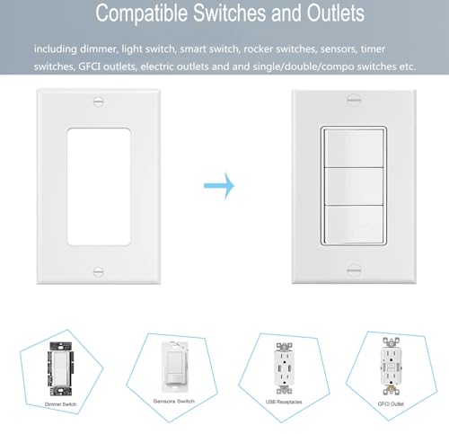 1 Gang Switch Outlet Wall Plate Cover Single Decorator Electrical Faceplate for Light Switch (10 Count)