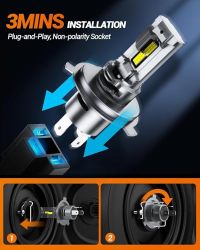 H4/9003/HB2 Bulb, 70,000LM Super Brighter,6500K Cool White H4/9003/HB2 Bulbs or Fog,3 Min Plug and Play Lights Combo, Pack of 2 (2 Count)