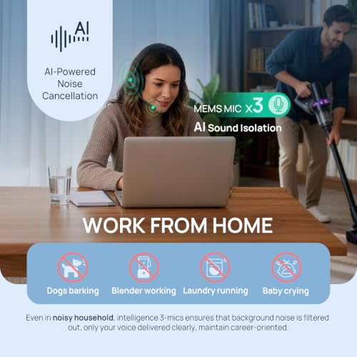 BH70 Mono Bluetooth Teams Headset with AI Mic for Work from Home PC