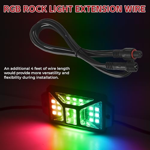 4 PCS 4FT 3 Pin RGB Rock Light Extension Wire for Trucks