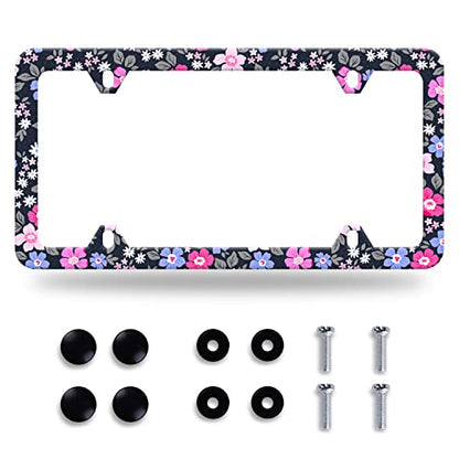 Hibiscus Flower License Plate Frame Stainless Steel Accessory 12.3x6.3 Inch