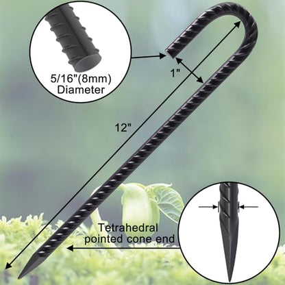 Rebar Stakes 12 Inch J Hook Heavy Duty Tent Stakes for Wire Fencing (16 Count)