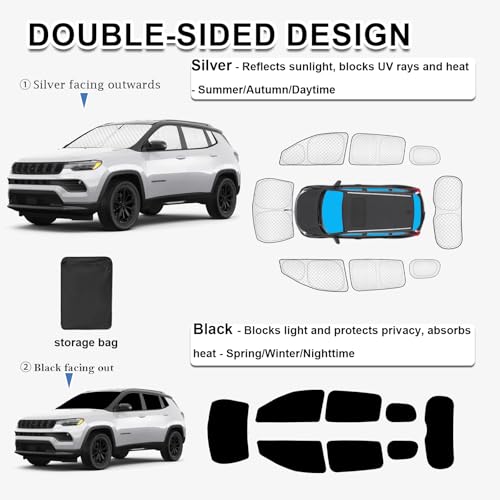 Windshield Sun Shade with Side Rear for Jeep Compass 2017 (8 Count)