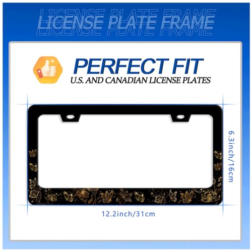 Golden Butterfly License Plate Frame Stainless Steel Accessory 12.3x6.3Inch