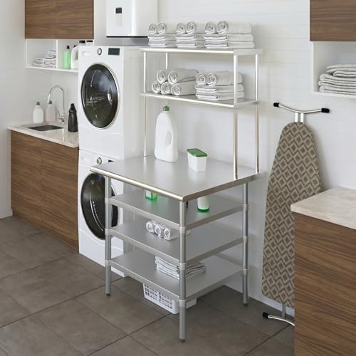 30" x 36" Stainless Steel Work Table with 3 Shelves and 12" Wide Double Tier Overshelf