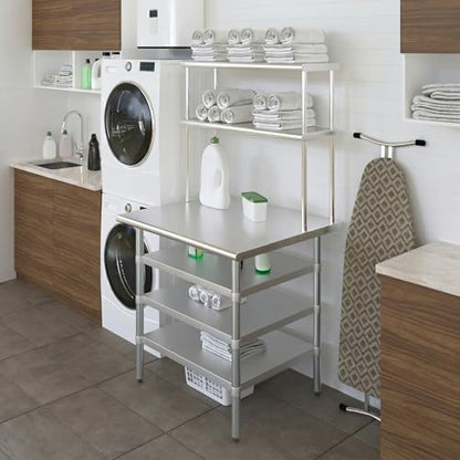 30" x 36" Stainless Steel Work Table with 3 Shelves and 12" Wide Double Tier Overshelf