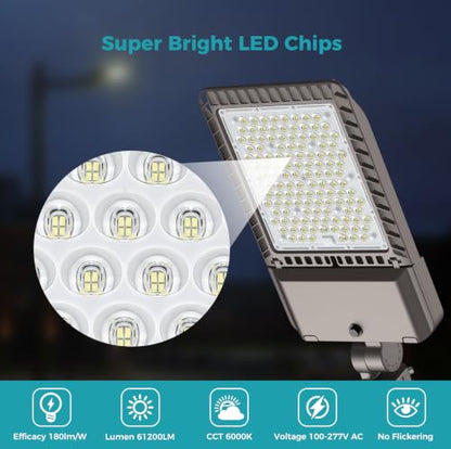 340W Parking Lot Light 61200LM LED Street Lights Outdoor 3Pack