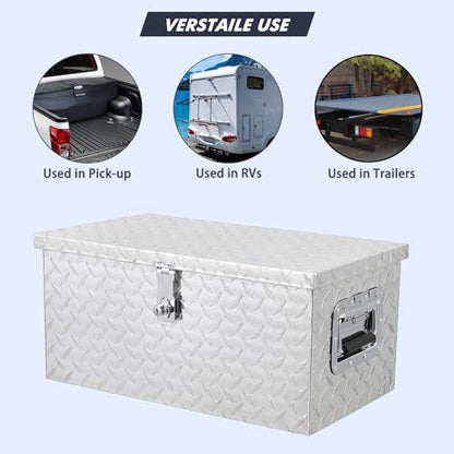 20 Inch Heavy Duty Aluminum Diamond Plate Tool Box Pick Up Truck Bed RV Trailer Toolbox Waterproof Square Storage Organizer with Side Handle