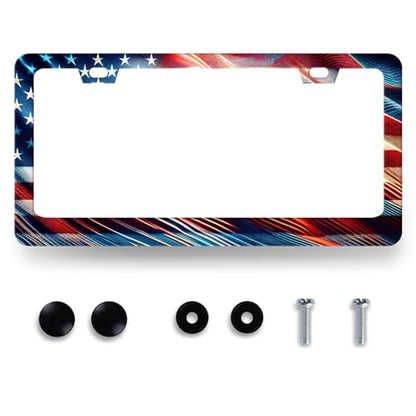 Patriotic American Flag License Plate Frame US License Holder with 2 Holes