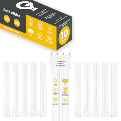 PLL36/827 | 36W 16.5" Twin Tube Compact Fluorescent Light Bulb | 4-pin 2G11 Base 2700K Soft White 2400 Lumen | 36000 Hour Long Life Biax | Pack of 10 (10 Count)