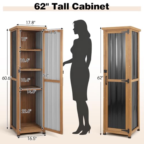 62" H Tall Narrow Outdoor Storage Cabinet with Metal Top