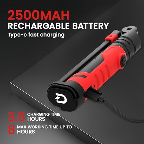 Rechargeable Work Light 2500mAh Magnetic LED Work Light Flashlight Mechanic Light Tool for Men Him (2 Count)