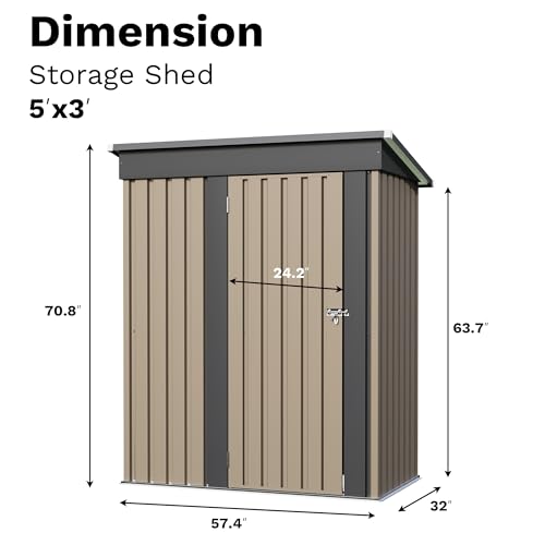 Metal Outdoor Storage Shed 5 x 3 FT Metal Shed with Lockable Door