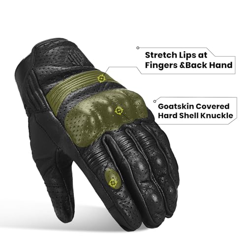 Goatskin Leather Motorcycle Motorbike Powersports Racing Gloves Touchscreen for Men and Women Model DN01