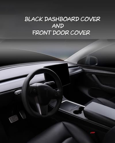 Matte Black Dashboard Cover and Front Door Cover Compatible with Tesla Model 3（2021 (2 Count)