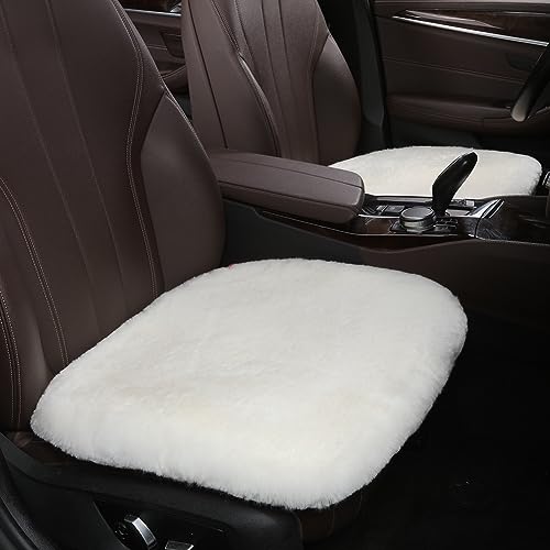 2 Pack White Fuzzy Sheepskin Car Seat Covers for Soft Genuine Wool Cushion (2 Count)