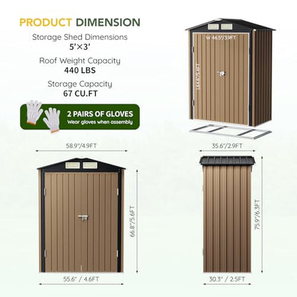 Outdoor Steel Storage Shed with Floor Frame 5 x 3 ft