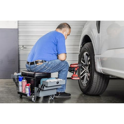 Rolling Seat with Expandable Tool Trays