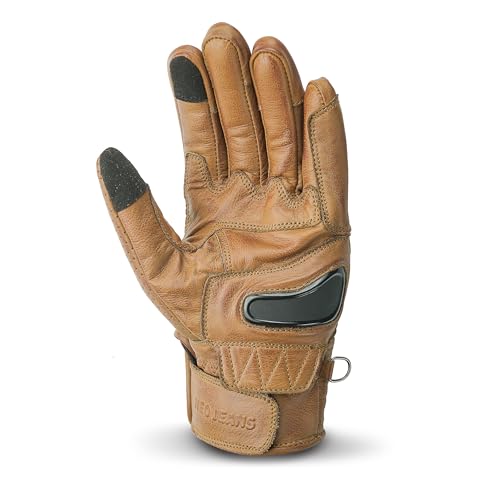 Leather Motorcycle Gloves for Men with Light Tricot Inner Lining Bike Riding Gloves with Fingers and Knuckle Padding with Adjustable Magic Tape Fastener