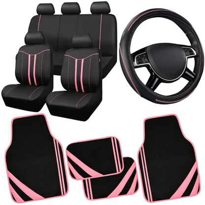 Car Seat Covers Full Set for Women Girls with Waterproof Car Floor Mats