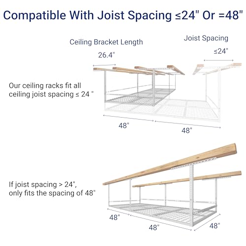 4x8ft Overhead Garage Storage Rack with Safety Rails