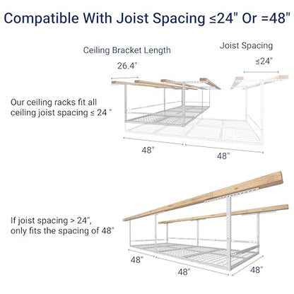 4x8ft Overhead Garage Storage Rack with Safety Rails