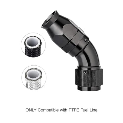 12AN 45 Degree PTFE One Piece Full Flow End Hose Fitting Aluminum Black