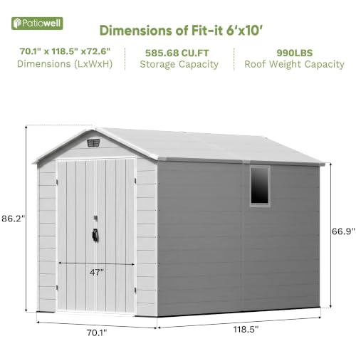 6X10 FT Plastic Outdoor Storage Shed with Floor
