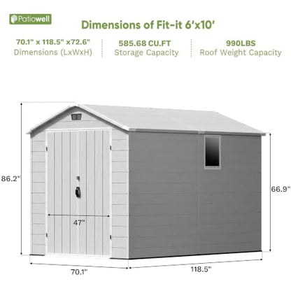 6X10 FT Plastic Outdoor Storage Shed with Floor