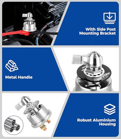 Battery Disconnect Switch 12V 24V 48V Heavy Duty Battery Shut Off Cut Off Power Kill Switch Isolator 300A High Current for Car