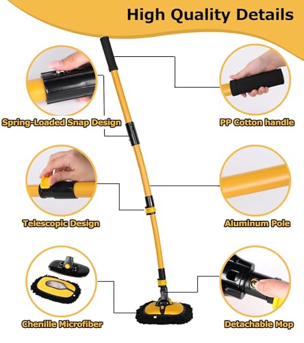 47.64" Car Wash Brush Mop Kit Mitt Sponge with Long Handle Car Cleaning Supplies Kit Tools Car Washing Duster Exterior Scratch Free