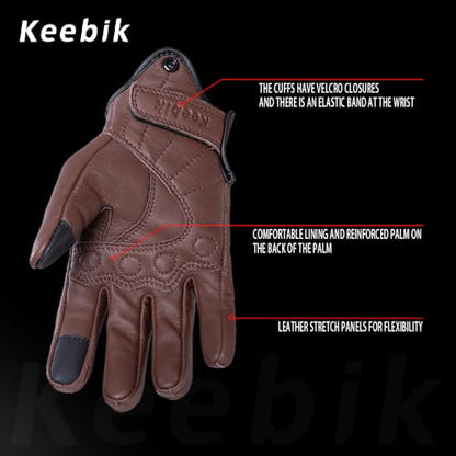 Goatskin Leather Motorcycle Motorbike Powersports Racing Gloves Reflective Skull Touchscreen for Men and Women Model