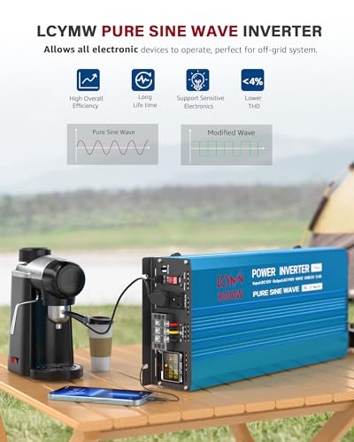 3000 Watt Inverter Pure Sine Wave DC 12V to 110V AC Power Inverters with 3 AC Charger Outlets