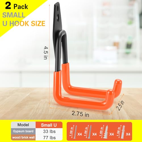 2 Pack Heavy Duty Garage Hooks Storage Organizer Wall Mount Power and Garden Tool Hangers