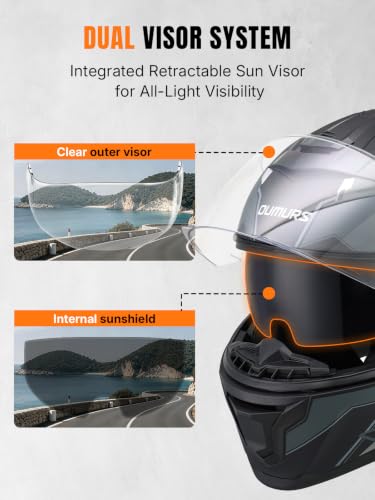 Modular Motorcycle Helmets Full Face Flip up Street Bike Motorcycle Helmet for Unisex Adult Matte Gray