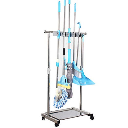 movable mop broom holder put wet mops floor standing cleaning tool rack stainless for schools