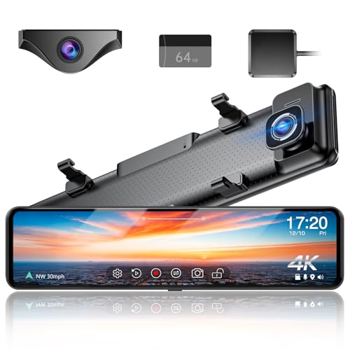G850+ 12" 4K UHD Mirror Dash Cam Front and Rear with Zoom Backup Camera