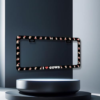Stainless Steel Cute I Love Cows License Plate Frame 12.3 x 6.3 Inch