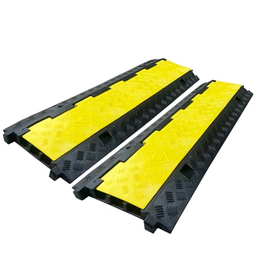 2 Pack Rubber Cable Ramp Hose Cable Protector Ramp 3 Channel 22000Lbs Load Capacity Traffic Speed Bump Wires Power Lines Extension Cord Cover for Indoor Outdoor (3 Count)